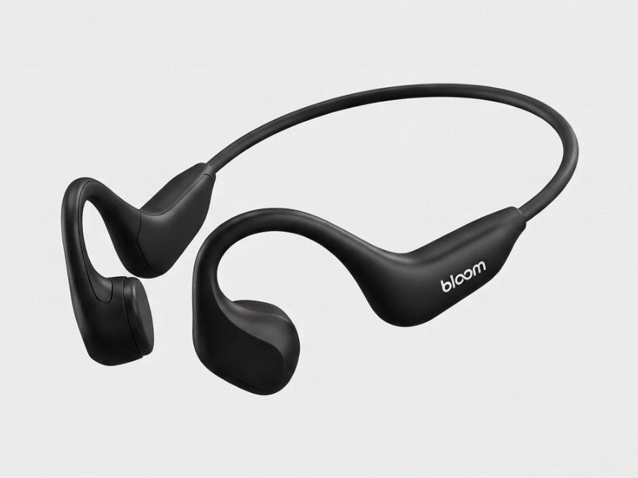 Bloom, casque à conduction osseuse noir, logo bloom sur le module droit